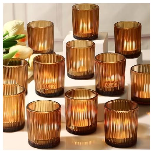24 Pack Amber Votive Candle Holders Thanksgiving Decor, Glass Small Tea Lights Candle Holders for Table Centerpiece for Home Decor Party Fall Boho Decor(24,Amber)
