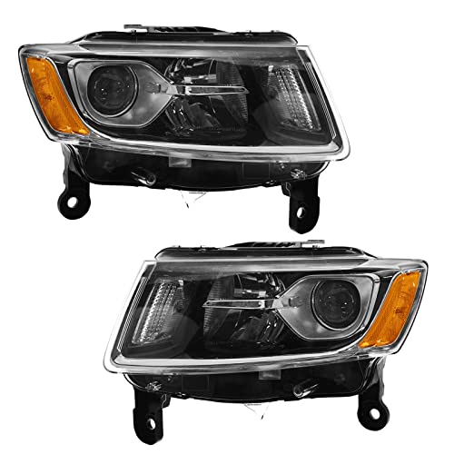 TRQ 2 Piece Headlight Assembly Set Driver & Passenger Side Compatible with Jeep Grand Cherokee 2014-2016 CH2502247 CH2503247 68110996AB 68110996AF 68110997AB 68110997AF