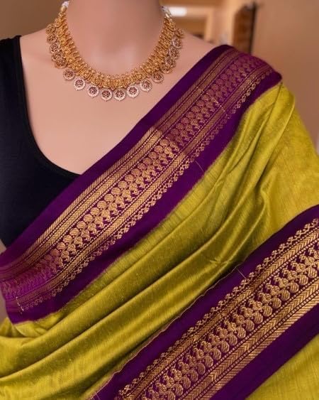 Image of Pure Kalyani Cotton Saree | Zari Border & Blouse Piece - Lata Gadwal Design | Traditional Saree
