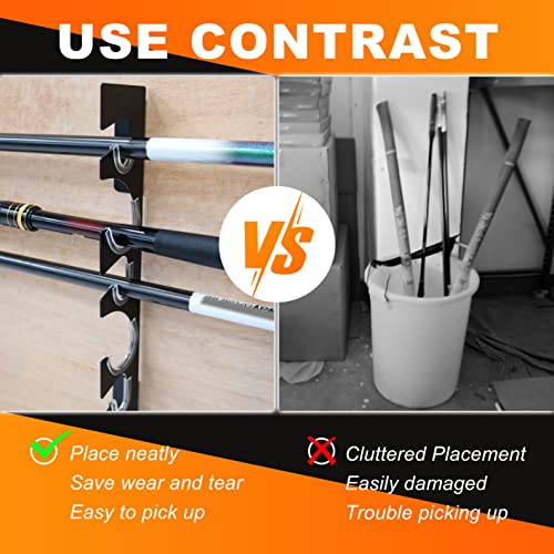 Vhelyom Fishing Rod Rack Holder| Wall Storage Rack For Fishing| Fishing Pole Rack On Wall| Heavy Duty Metal Fishing Pole Rack| Holds Up To 12 Rods For Garage, Cabin, Basement| 4 Pieces Black Rack #TOP3