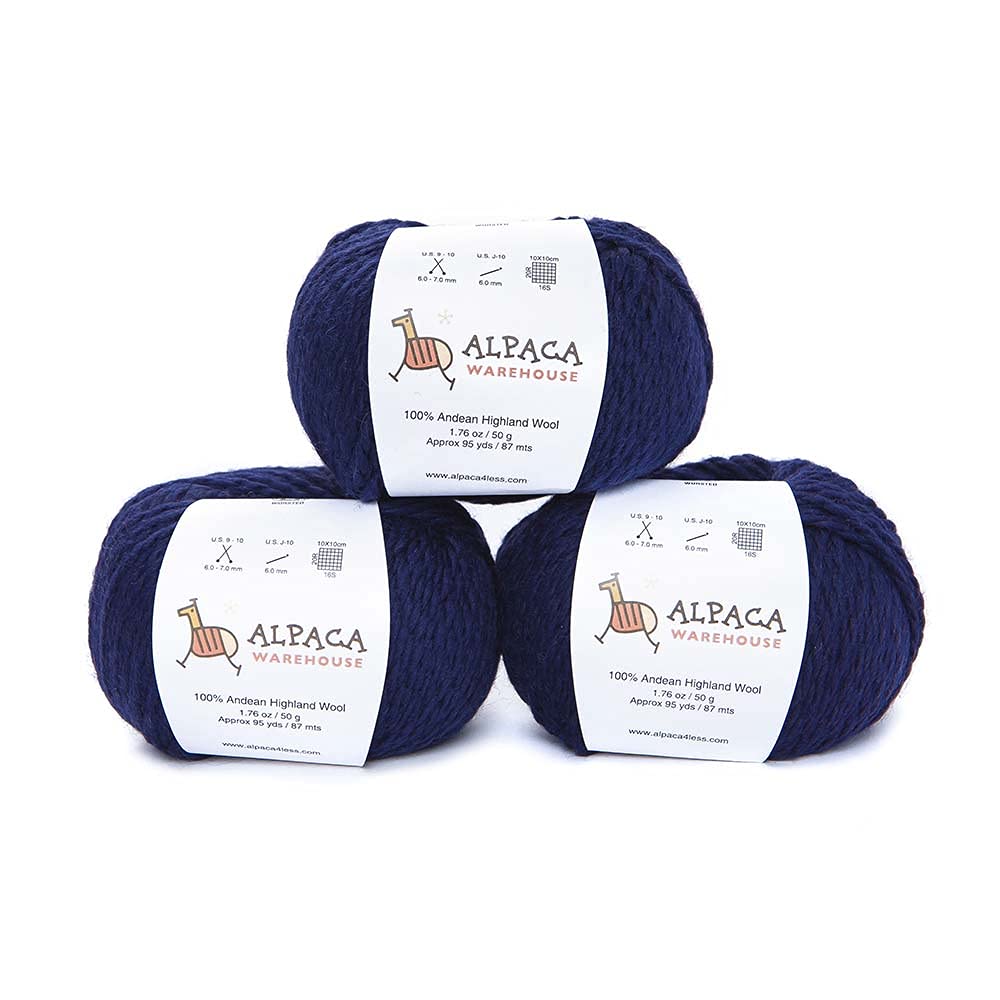 100% wełny Highland, zestaw 3 skeins (150 g) waga czesankowa - pozyskiwana bezpośrednio z Peru - niebiańsko miękka i idealna do robienia na drutach i szydełkowania (niebieska)