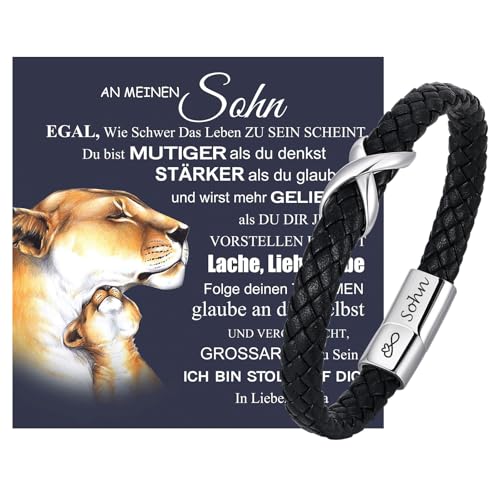 Armband Herren Mutter Sohn Geschenk - Lederarmband Männer mit Unendlichkeitszeichen Armbänder für Mein Sohn mit Spruch von Mama Papa 18. Geburtstag Junge Geburtstagsgeschenk für 16 19 21 Jährige