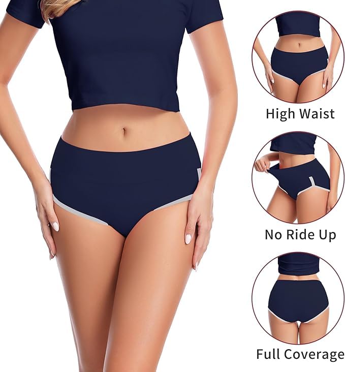 Image of DIVING DEEP Womens Breathable 100% Hipser Regular & Plus Size Underwear | Cotton Brief | High Waist Full Coverage Tummy Controller | High Rise Underpants Womens Panties - (Pack of 4)