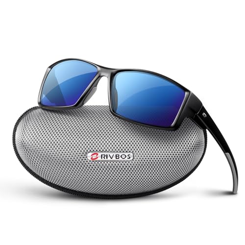 RIVBOS Polarized Mens Sunglasses Fashion UV Protection Sports Driving Baseball Golf Fishing RBS861-Black Ice Blue Lens