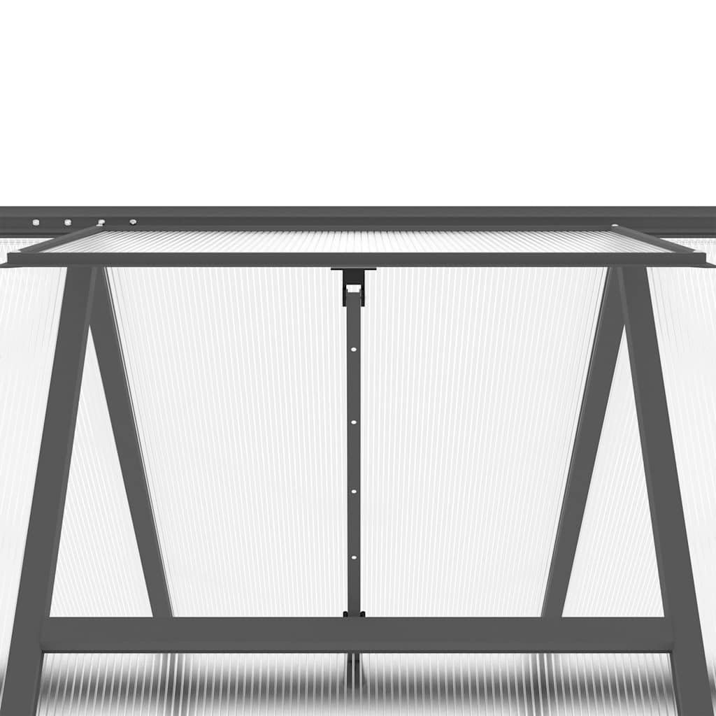 Szklarnia z ramą fundamentową, antracytowa, 445 x 169 x 195 cm, aluminium, poliwęglan, odporna na działanie promieni UV, stabilna do ogrodu, na balkon, taras, ochrona roślin, domek na