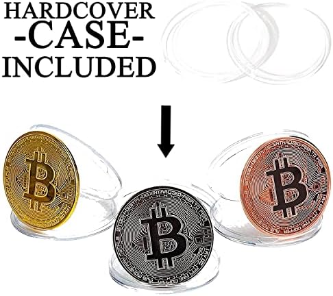 ZONSUSE 3Pcs Bitcoin Coin - Gold Silver and Bronze Physical Blockchain Cryptocurrency in Protective Collectable Gift, BTC Craft Souvenir (Gold, silver and copper)