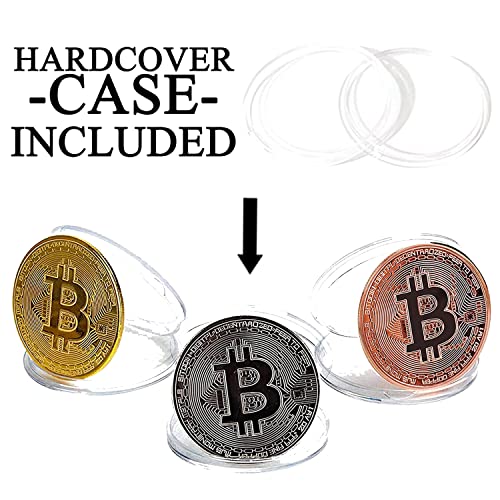 ZONSUSE 3 pcs Bitcoin Münzen, Gold überzogene, Silber mit Kupfer Sammlerstück BTC Münze Kunstsammlung Physikalisch (Gold, Silber und Kupfer)