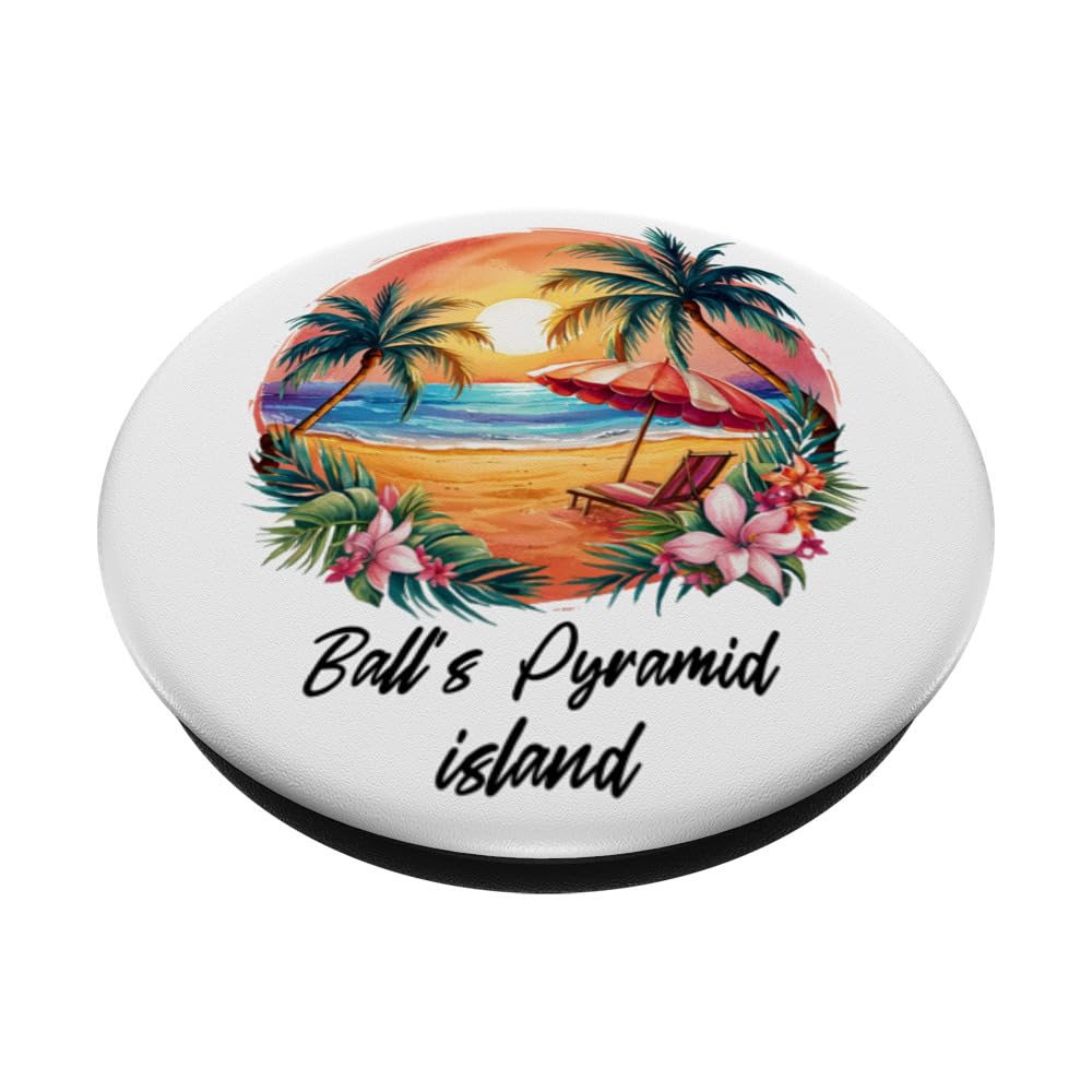 Ball's Pyramid Island Travel, Tourist Summer Vacation PopSockets Swappable PopGrip, Black - Image 2
