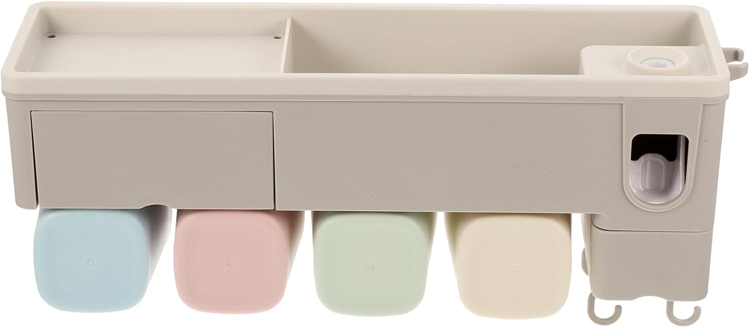 Auto Squeeze Toothpaste Holder Wall-Mount Toothbrush Rack Adhesive Space-Saving Multi-Functional Bathroom Organizer
