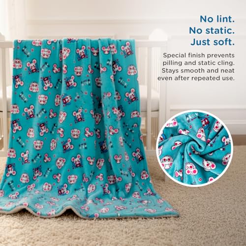 Image of Mee Mee Soft Single Layer Lightweight Flannel Baby Blanket with Mouse Printed - Comfort and Warmth for Newborns (75 cm x 100 cm) 0-12 Months (Green)