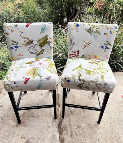 Image of SearchI Bar Stool Covers Set of 4, Stretch Washable Barstool Seat Covers, Counter Height Chair Covers for Kitchen Dining Room Cafe (Beige+Flower)