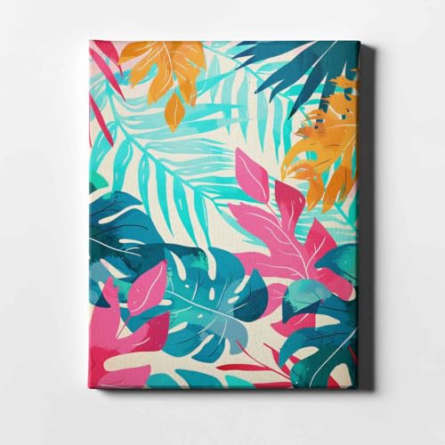 Art print néon jungle leaf pattern de Spiffing Prints en toile encadrée luxe - 3