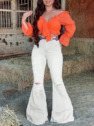 Flare Jeans for Women high Waiste Sidefeel Pants Retro Hole Butt Lifting Stretchy Bell Bottom Jeans for Women2