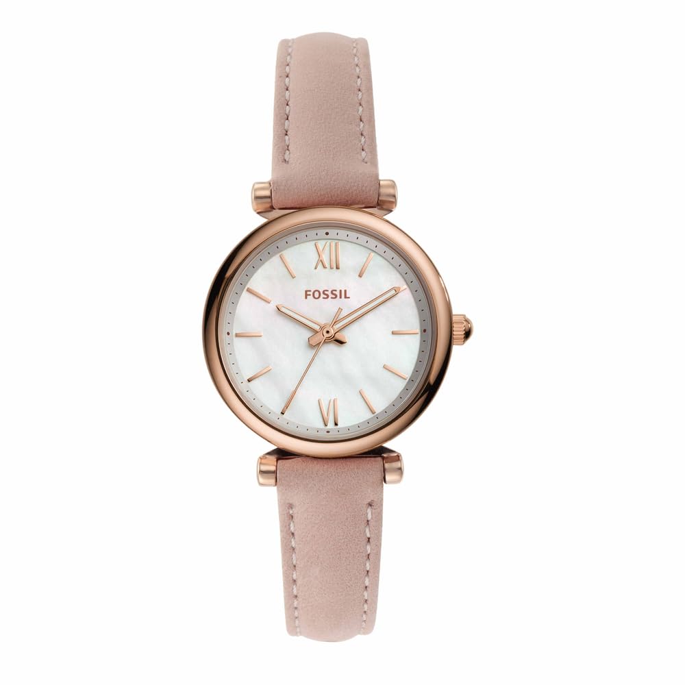 Fossil Orologio Carlie da donna, Movimento al quarzo a tre lancette con cinturino in pelle, Rosa Chiaro