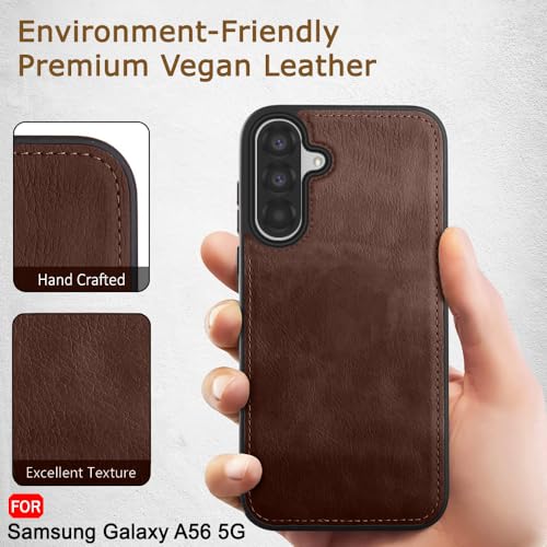 Image of TheGiftKart Genuine Leather Finish Back Cover Case for Samsung Galaxy A56 5G | Shockproof Design | Raised Edges for Camera & Screen Protection | Stunning Minimalist Case Cover for Samsung A56 (Brown)