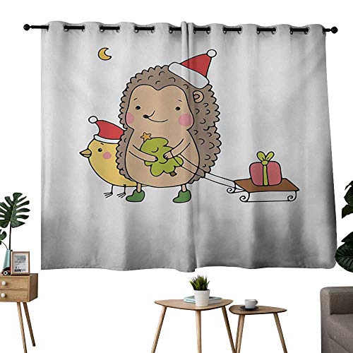 NUOMANAN backout Curtains for Bedroom Hedgehog,Cartoon Hedgehog with Bird and a Christmas Tree
