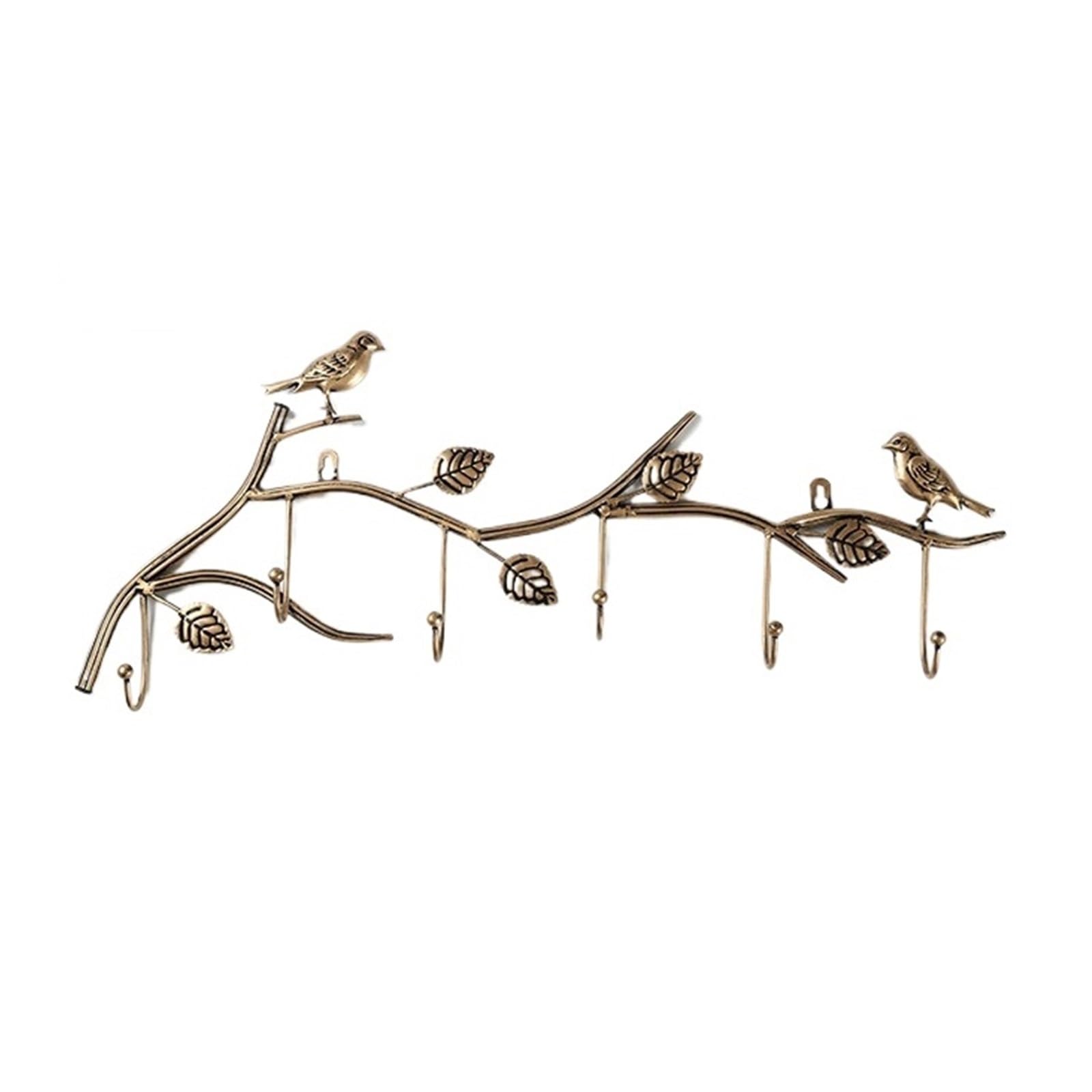 YQINQIN83B Coat Hangers Creative Wall-Mounted Coat Rack with Leaves and Birds, Hooks for Behind The Bedroom Door for Bedroom(Brass,Small)