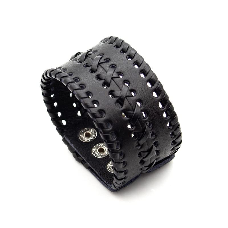 Image of Punk Rock Wide Cuff Wristband Braided Leather Bracelet