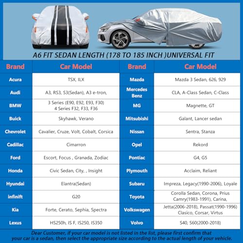 Image of 10-Layer Sedan Car Cover Waterproof All Weather. for Civic, Corolla, Hyundai Elantra, Impreza /WRX,Nissan Sentra, Kia Forte etc. Size A6(Length 178 to 185 inch)