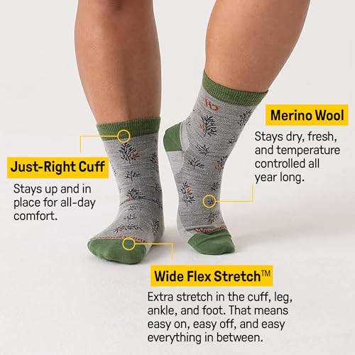 Wide Open Micro Crew Women's Merino Wool Socks, Foliage Lightweight Everyday Wide2