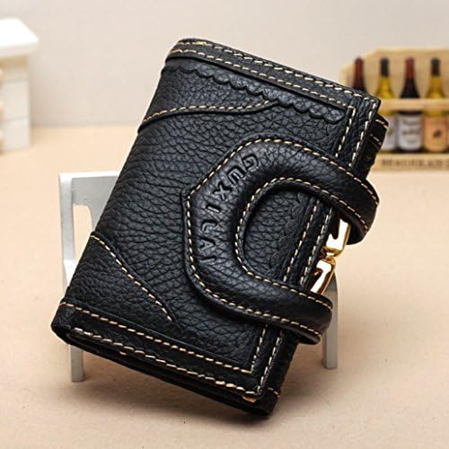 Women Wallet Black Guxilai Designer Short Leather Card Coin Purse Tri-fold