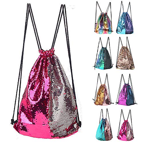 Winmany Mermaid Sequin Drawstring Backpack Glittering Reversible Dance Bag Sports Backpack Bag Outdoor Shoulder Bag