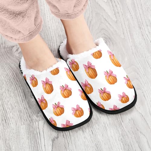 Autumn Pumpkin Yellow Bow Slippers For Women Men Soft Memory Foam Non-Slip Hallowmas Winter Indoor House Shoes Travel Slipper4