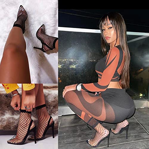 Women's Fishnet Ankle Socks, 5 Pairs(Black,Nature,White,Blue,Pink), Free Size #TOP1