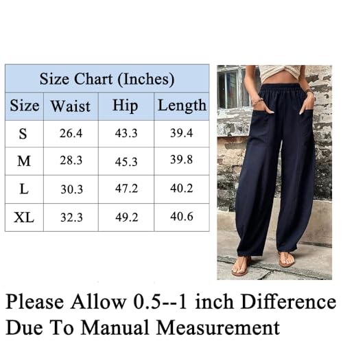 Womens Loose Elastic Waisted Wide Leg Pants Cozy Casual Lounge Pant Trousers with Pockets2