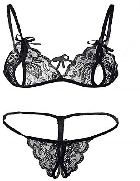 AvyangaWomen's Lace Push Up Underwired Solid Lingerie Set (Model No vik-ling-2p) Black