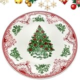 Plato Plano de Cerámica de Navidad - 8 Pulgadas, Árbol de Navidad, Redondo para Postre y Ensalada, Ideal para Nochebuena, Cocina y Microondas