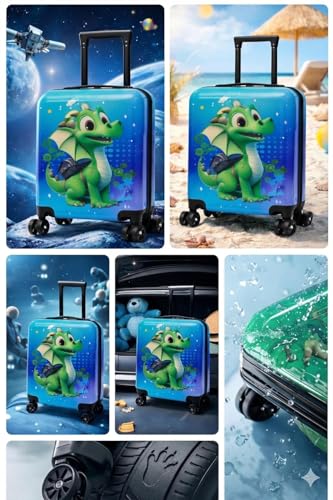 Image of CUPEX Kids Carry On Luggage with Wheels 18 Inch Hard Shell Suitcase for Boys and Girls | Rolling Travel Bag with Retractable Handle and Spinner Wheels for Trips (GRE EN DIN$@UR)