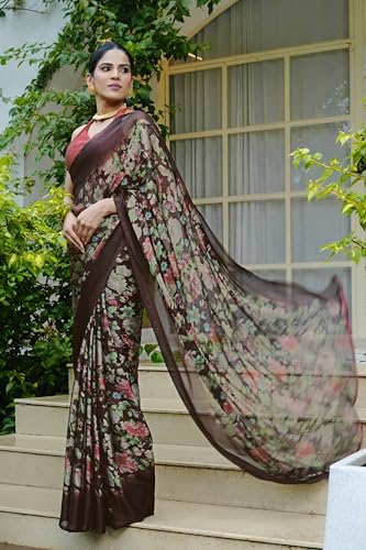 Image of MIRCHI FASHION Saree for Woman Chiffon Floral Printed | Breathable Lightweight Summer Sari for Office and Home Use with Blouse Piece (Available in 20 Colors)
