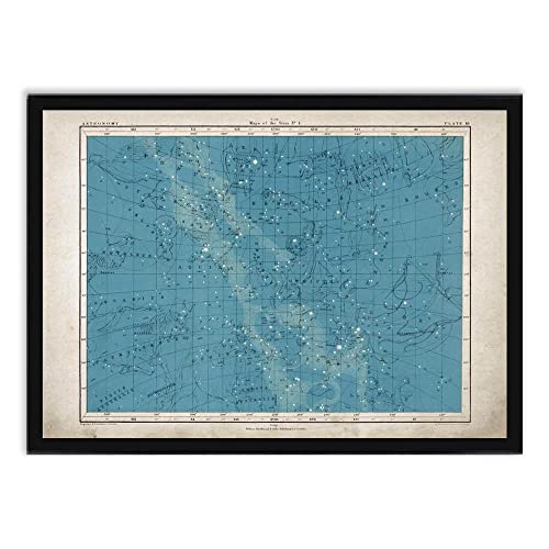 Sterne Poster Vintage Astronomie Wand Bilder Konstellationen Kunstdrucke Antike Sternkarte Leinwand GemäLde Nord SüDpol Himmlisches Bild BüRoeinrichtung B6 /Schwarz 15x21inch Mit Rahmen Cover