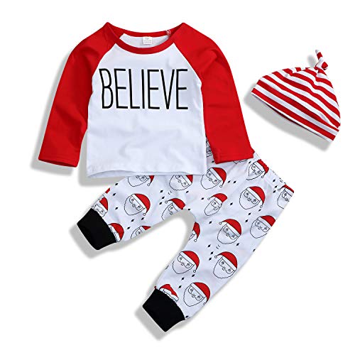 YOUNGER STAR Christmas Outfit Baby Boy Santa Outfit Long Sleeve Romper Long Pants Clothing Set (Red, 18-24 Months)