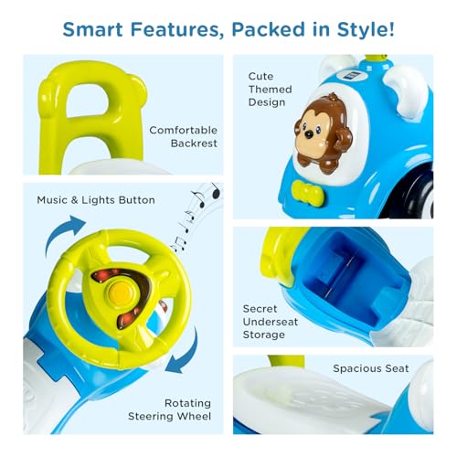 Image of Mee Mee Swift Cruze 3-in-1 Ride On Stroller Push Car for Boys & Girls, 1 Year+, with 360 Detachable Armrest & Guardrail, Music, Lights, Backrest & Underseat Storage - Indoor & Outdoor Use (Blue)