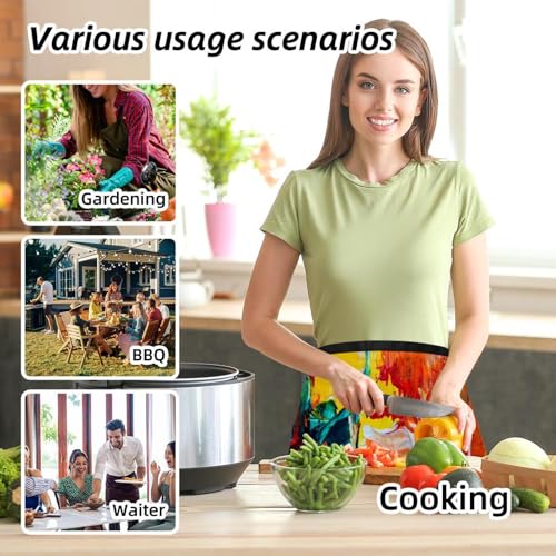 Lot de 3 tabliers courts de chef multicolores avec 3 poches frontales intégrées