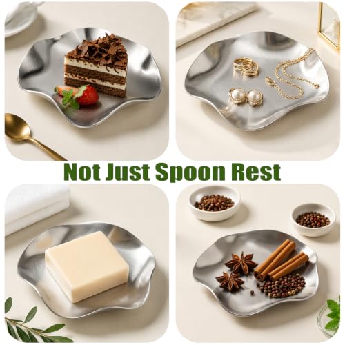 Image of VanlonPro Stainless Steel Spoon Rest, Spatula Ladle Holder, Stainless Steel Utensil Spoon Rest Holder, Brushed Finish, Dishwasher Safe 5.9 Inch (Flower Silver 1PC)