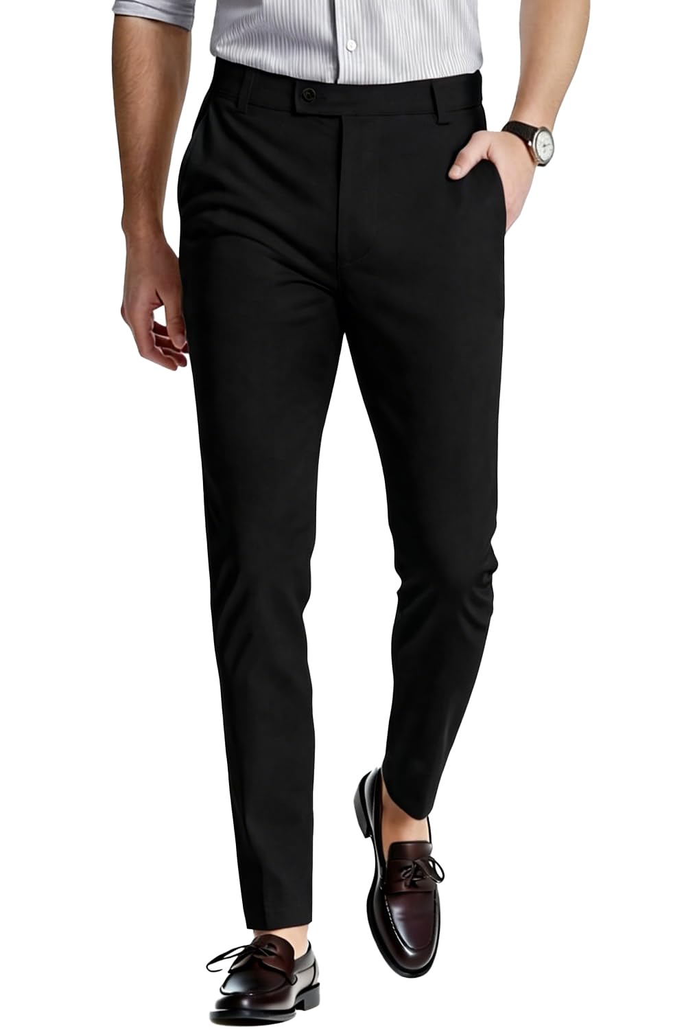 Mens Dress Pants Slim Fit Stretch Skinny Slacks Tapered Leg