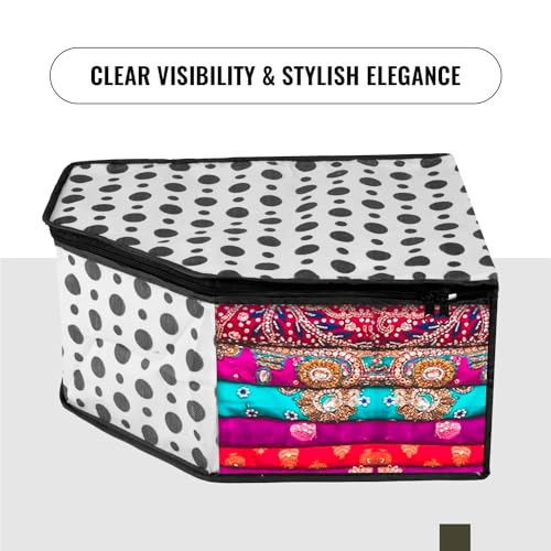 Image of Urbane Home Blouse Cover | Clothes Storage Bag | Zipper Wardrobe Organizers | Non-Woven Clothes Organiser | Side Transparent Blouse Organizer | Dot-Design | Pack of 6 | Black