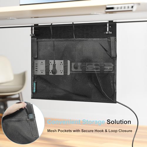 Image of Under Desk Privacy Panel and Cable Management, 24 inch Felt Modesty Panel Kit | No Drill Felt Desk Skirt, Preathable Pesh Cord Organizer, 2-in-1 Design, Hides Cables & Power Strips, Clamp-on Mount