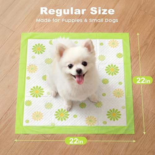 Image of MIZOK Puppy Pads 22 inchx22 inch, Dog Pee Pads 6-Layer Super Absorbent & Leak-Proof, Daisy Pattern, 4-Corner Adhesive Tabs, Wee Wee Pads for Puppies & Small Dog Breeds, Regular Size (30 Counts)