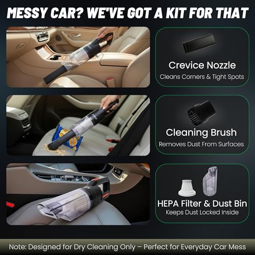 Image of Cordless Car Vacuum Cleaner | 7000 Pa Powerful Suction Handheld Rechargeable Vacuum | Up to 20 Min Runtime | Lightweight Portable Car Interior Cleaner with HEPA Filter and 2 Attachments