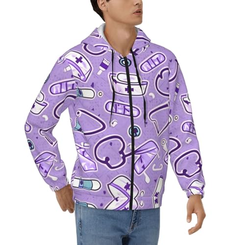Sweat à capuche pour homme avec fermeture éclair violet motif infirmière
