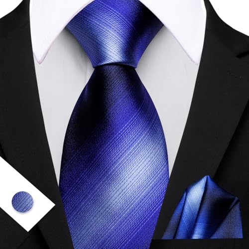 Image of Barry.Wang Plaid Ties for Men Silk Necktie Handkerchief Cuff Links Set