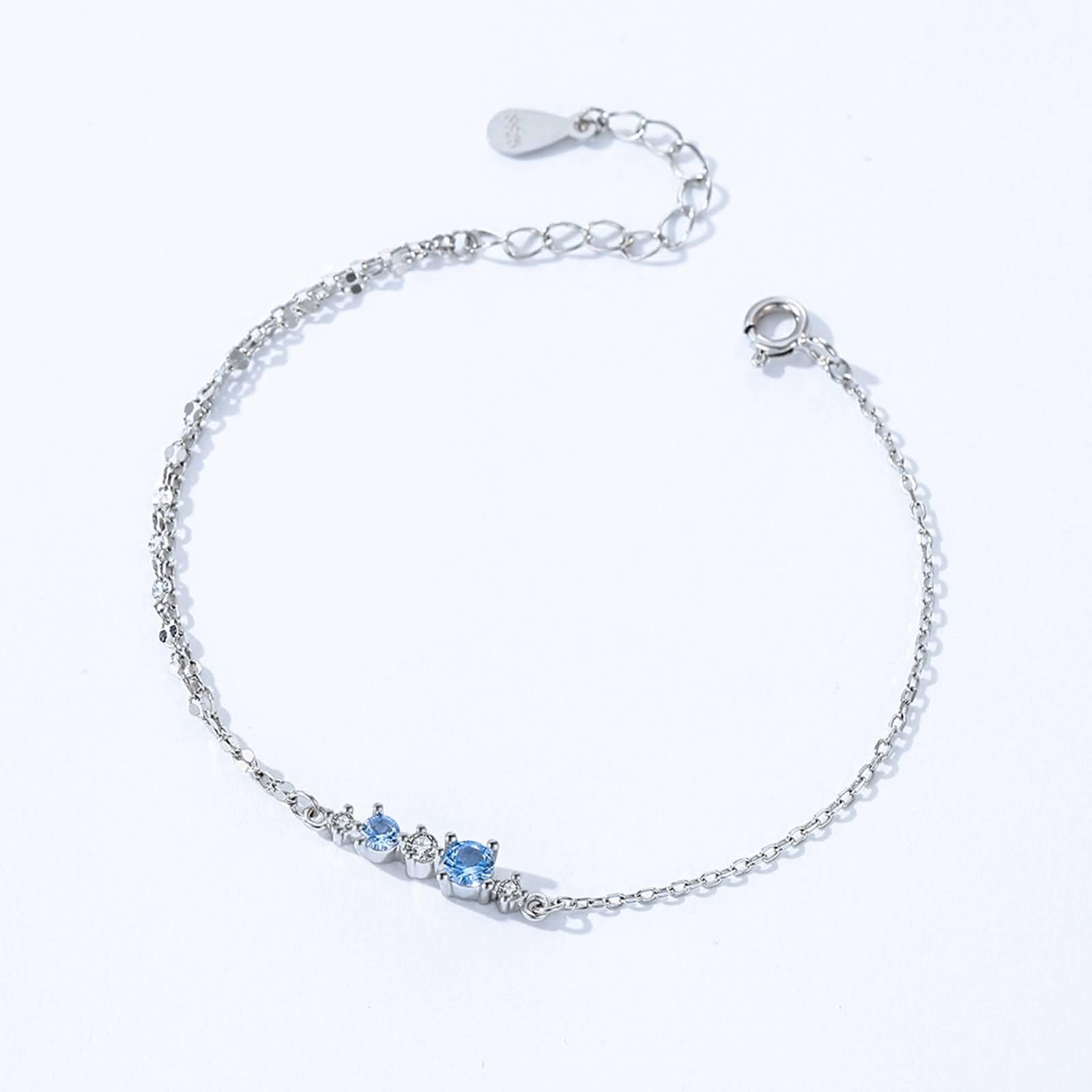 Pulsera Mujer de Oro Blanco 9Kilates / 14Kilates / 18Kilates, Redondo con Topacio de 0,35 ct y Moissanita, Cadena Extensible 16 CM + 5 CM, Pulseras de Ajustable Mujer de Plata Azul