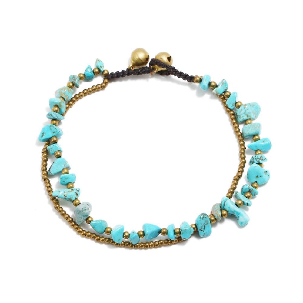 Cavigliera da donna Decorazione cavigliera da spiaggia Boho Ghiaia naturale Filo di cera tailandese Cavigliera da spiaggia a doppio strato intrecciata a mano