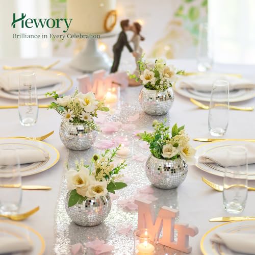 Image of Disco Ball Vases for Table Centerpieces - Hewory 6pcs Silver Mirror Glass Planters Flower Pot Containers, Bulk Disco Balls Bowl Candle Holders for Wedding Bridal Shower Birthday Events Party Decor