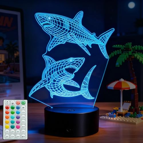 Image of Shark Gifts, Shark 3D Night Light, Underwater Gifts with 16 Colors Changing, Timer, 4 Flash Modes and Dimmable for Room Decor Boys Girls Birthday Xmas Cool Figurines Gifts