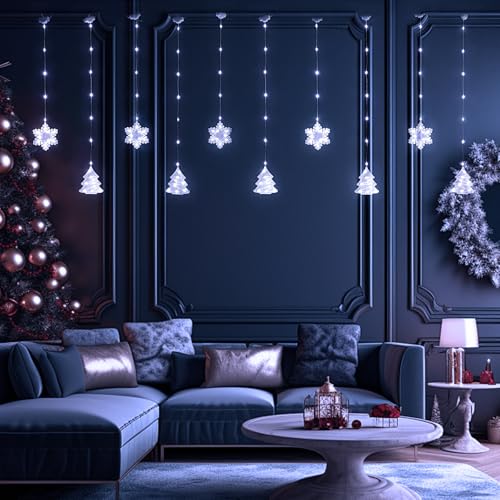 BLOOMWIN Christmas Window Lights Indoor - 2M 160 LED Christmas Window Decorations, Snowflake Curtain Hanging Fairy String Icicle Lights for Xmas Noel Bedroom Holiday Home Outdoor, Cold White USB - image 9